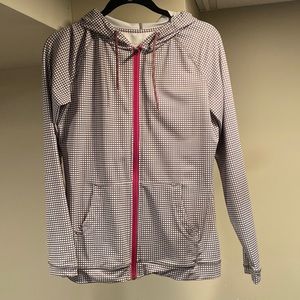 Peter Millar lightweight zip up jacket. Magenta detail zip & drawstring hood. M.